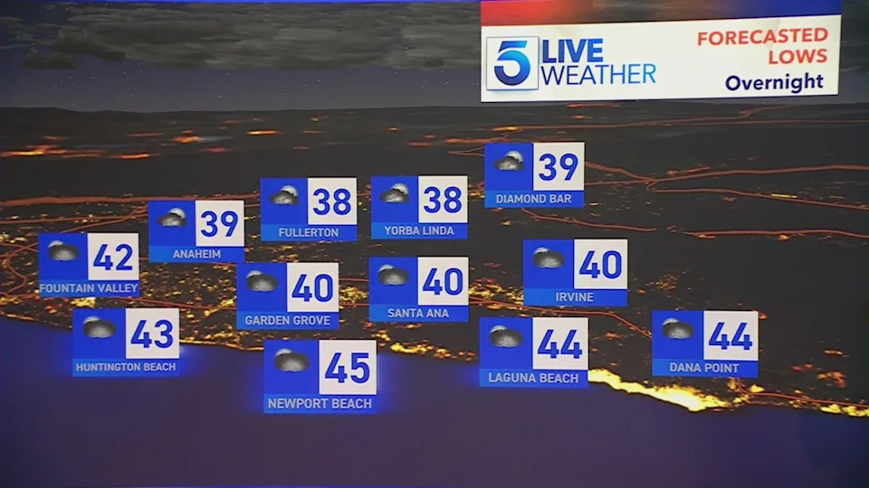 Weather forecast graphic shows overnight lows in Orange County