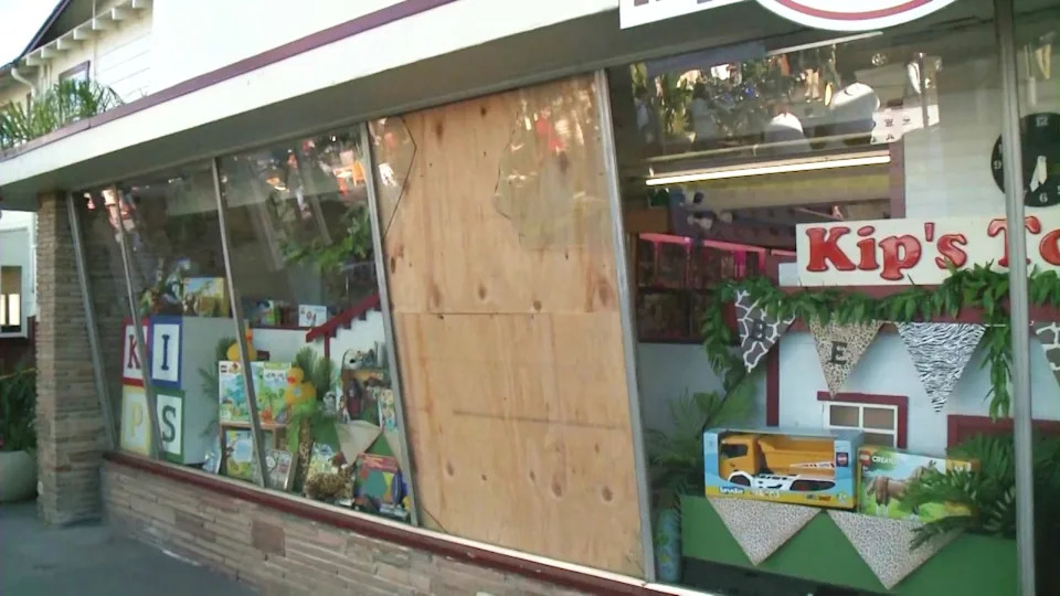The masked suspect smashed a display window Kip's Toyland at the Original Farmer's Market and escaped with thousands of dollars worth of expensive Lego toy sets on Feb. 21, 2026. (Kip's Toyland)