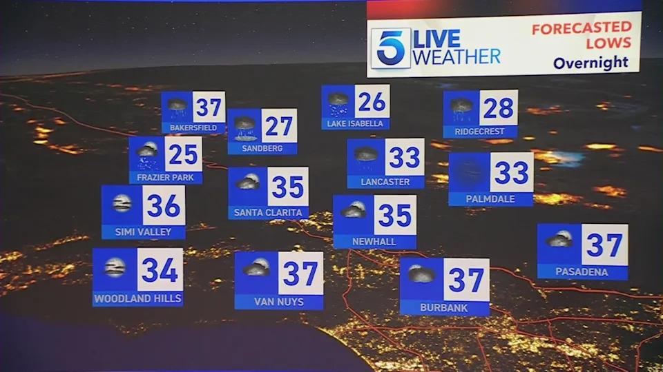 Weather forecast graphic shows overnight lows Southern California