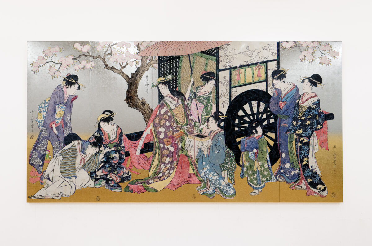 Kitagawa Utamaro’s “Parody of an Imperial Carriage Scene” Cherry Blossoms Dancing in the Air - SUPERFLAT, 2025-2026