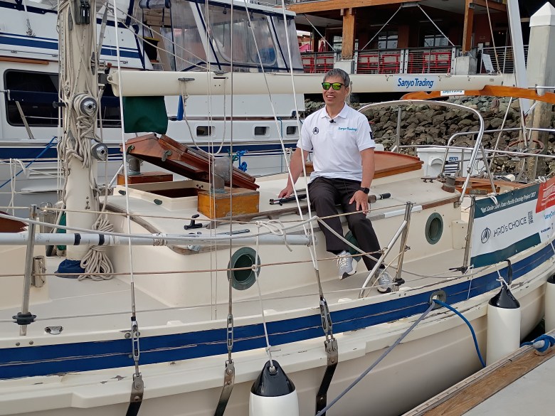 Blind Japanese sailor Mitsuhiro ‘Hiro’ Iwamoto announced during a Jan. 28 press conference at Point Loma Marina that he will attempt to become the first non-sighted sailor to do a solo trans-Pacific crossing from San Diego to Japan in his sailboat in 2027. (Photo by Dave Schwab/Times of San Diego)