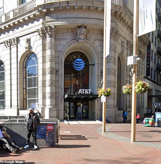 The One Powell Street building AT&T store is pictured in 2025, when the company still occupied the space. The date of its return to the space has not yet been announced