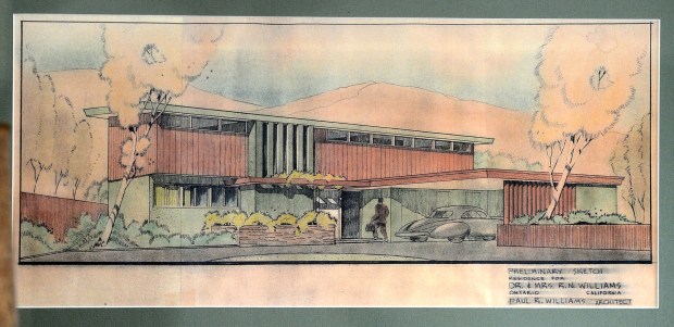 The preliminary sketch by by architect Paul R. Williams of the "Dr. Williams House" in the 200 block of east 6th Street in Ontario, CA., Wednesday, November 29, 2017. The 1947 home, designed by architect Paul R. Williams for Dr. Robert N. Williams, is currently for sale to the public for the first time in its 70 year history. (Staff photo by Jennifer Cappuccio Maher/Inland Valley Daily Bulletin/SCNG)