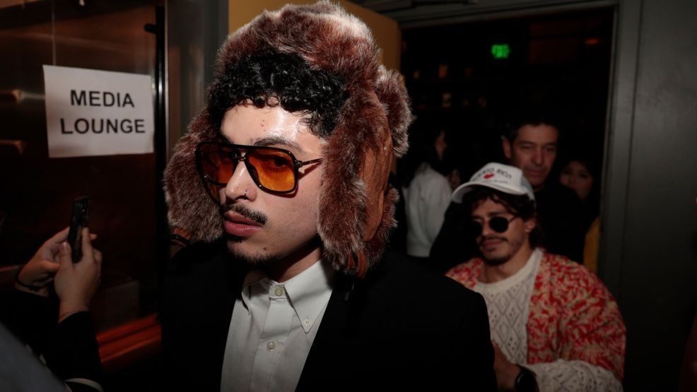 Contestants line up at the Bad Bunny look-alike contest line up at Tacolicious in San Francisco, Thursday, Feb. 5, 2026. (Giselle Garza Lerma/San Francisco Chronicle via AP)