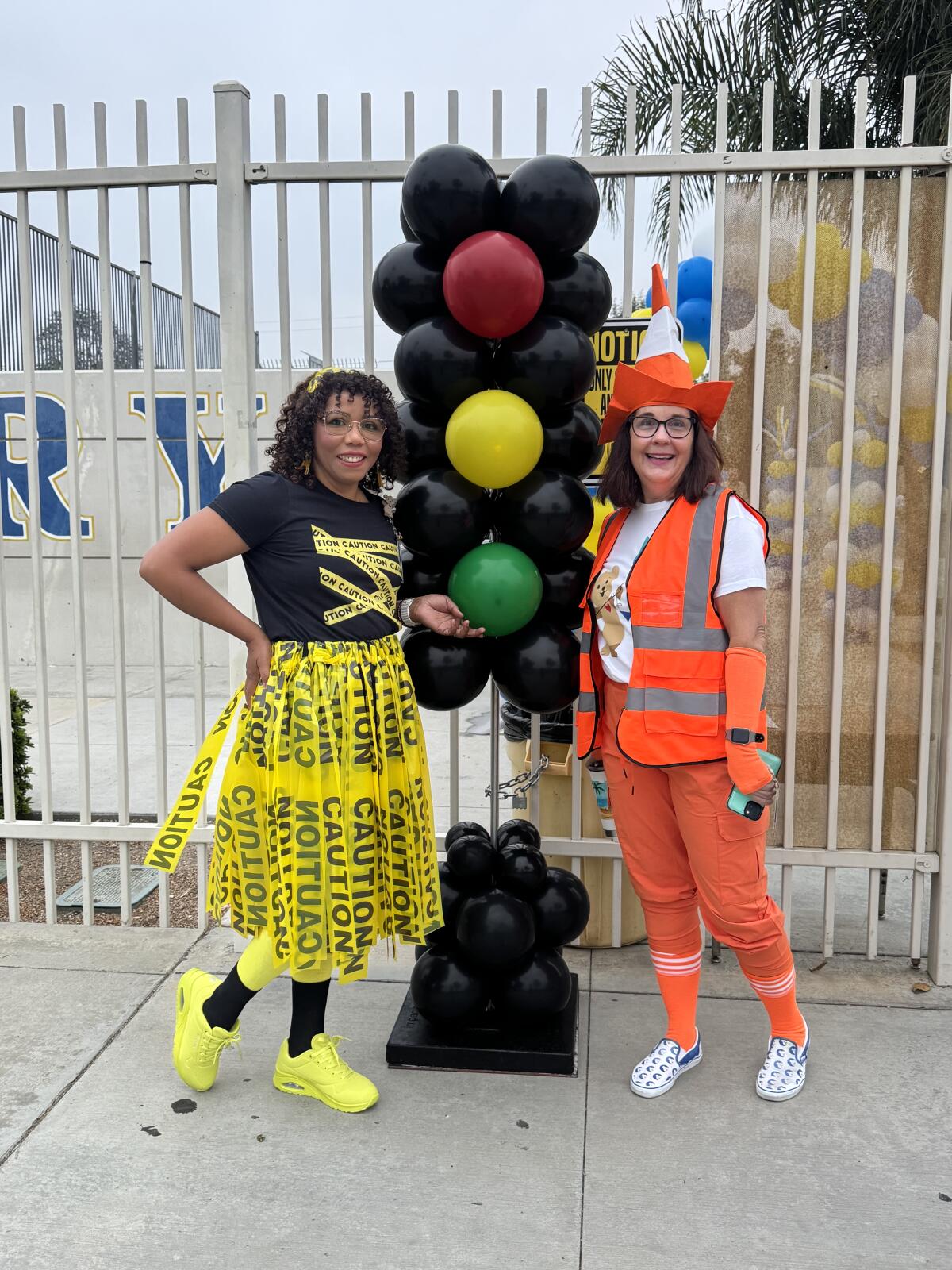 Berna Niño and Amy Frias at Walk to School Day at Wilson Elementary in Costa Mesa on Oct. 8, 2025.