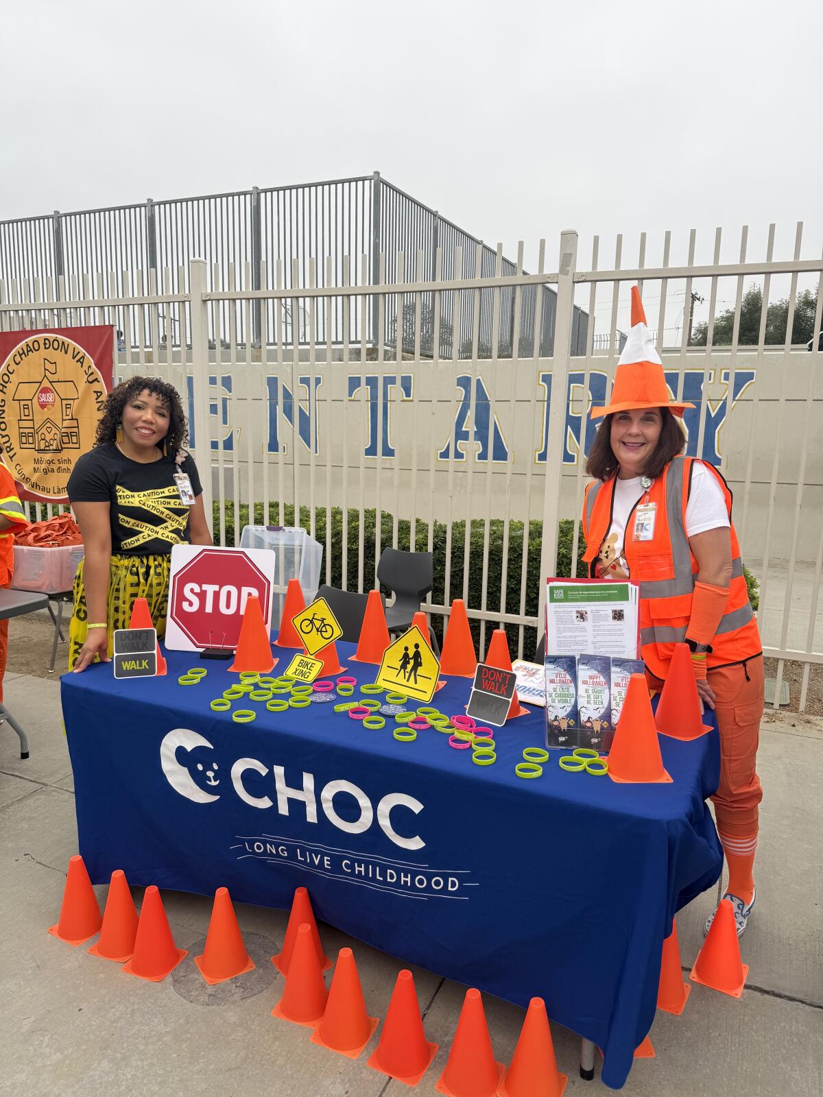 Berna Niño, left, and Amy Frias at the Safe Kids Orange County Walk to School Day event held in October at Wilson Elementary.