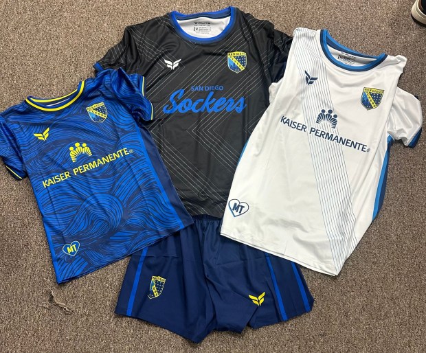 The new uniforms for San Diego Sockers, the new league formed after the merger of the Cardiff Sockers and Rancho Santa Fe Attack. (Courtesy SD Sockers)