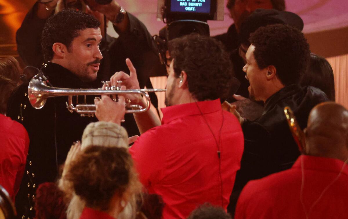 Bad Bunny and Trevor Noah at the Grammy Awards.