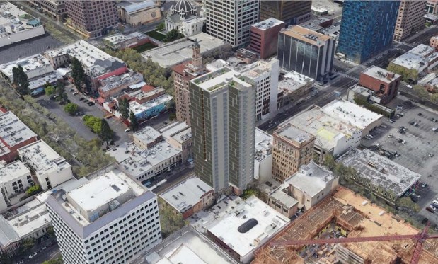 Eterna Tower in downtown San Jose at 17 through 29 E. Santa Clara St., concept. The Bank of Italy building is across the street. 