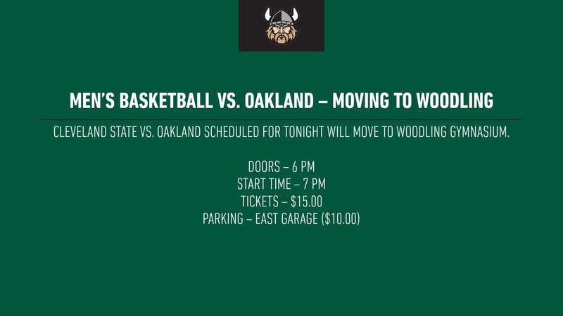 Cleveland State Men's Basketball vs. Oakland Moving to Woodling