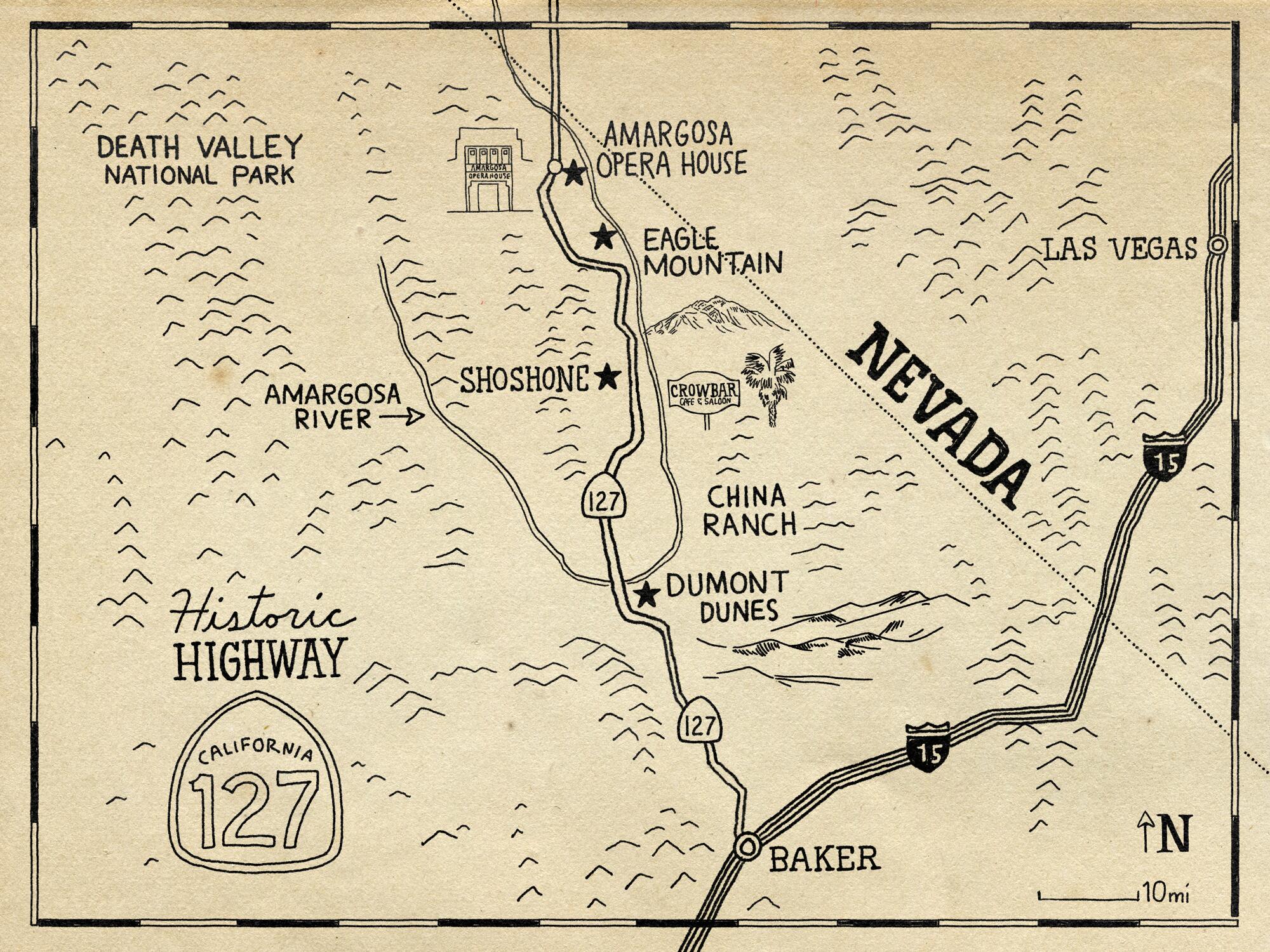 California 127 illustrated map.