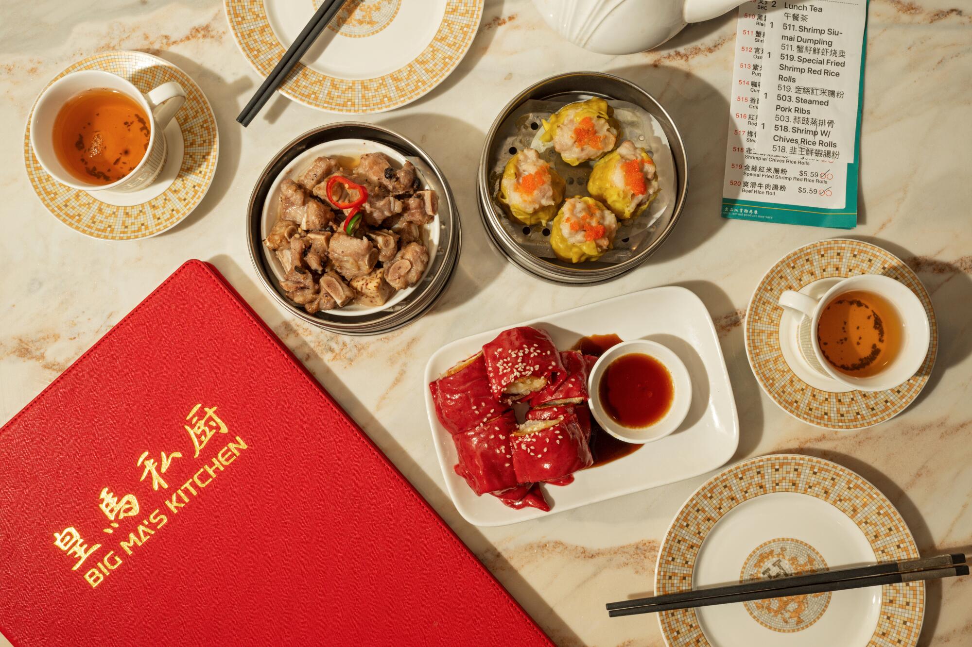 Spread of popular dim sum items at Big Ma's Kitchen in Rosemead.
