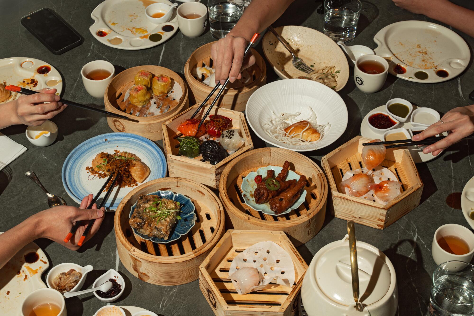 A dim sum spread from Palette Dim Sum and Seafood in Tustin. 