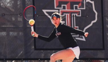 Kseniia Logvin Texas Tech Women's Tennis vs ACU on January 18, 2026 (Photo by Adele Clarke/Texas Tech Athletics)