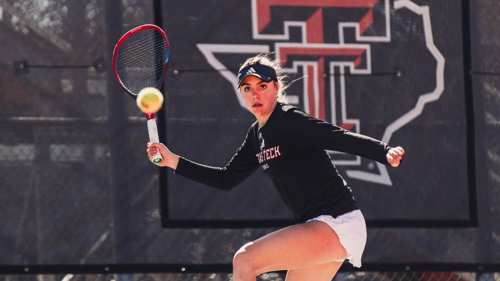 Kseniia Logvin Texas Tech Women's Tennis vs ACU on January 18, 2026 (Photo by Adele Clarke/Texas Tech Athletics)