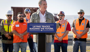 Governor Gavin Newsom joined community leaders and construction workers to celebrate the completion of the Southern Railhead Facility in Kern County