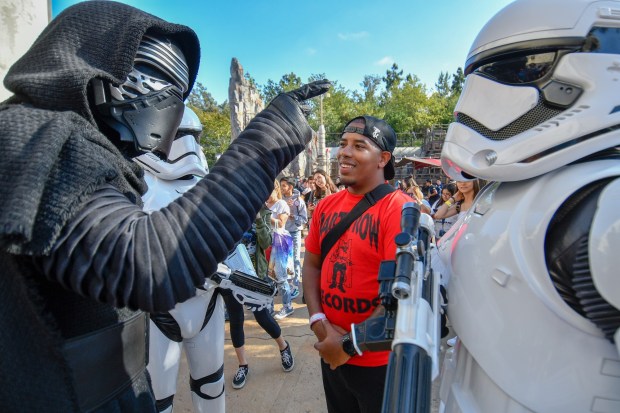 Greg Daniels is questioned by Kylo Ren and stormtroopers in Black Spire Outpost on opening day at Star Wars: Galaxy's Edge at Disneyland in Anaheim, CA, on Friday, May 31, 2019. (Photo by Jeff Gritchen, Orange County Register/SCNG)