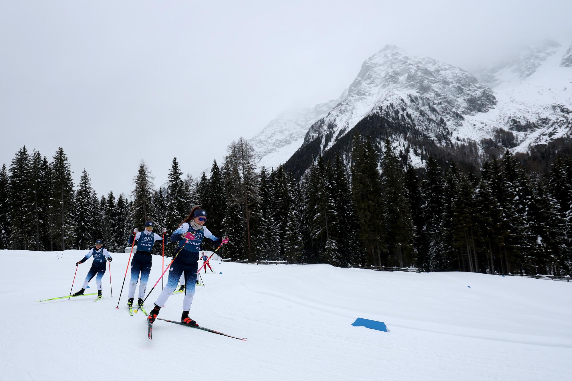 Team Finland takes part in a biathlon training session at Anterselva Biathlon Arena on Wednesday.
