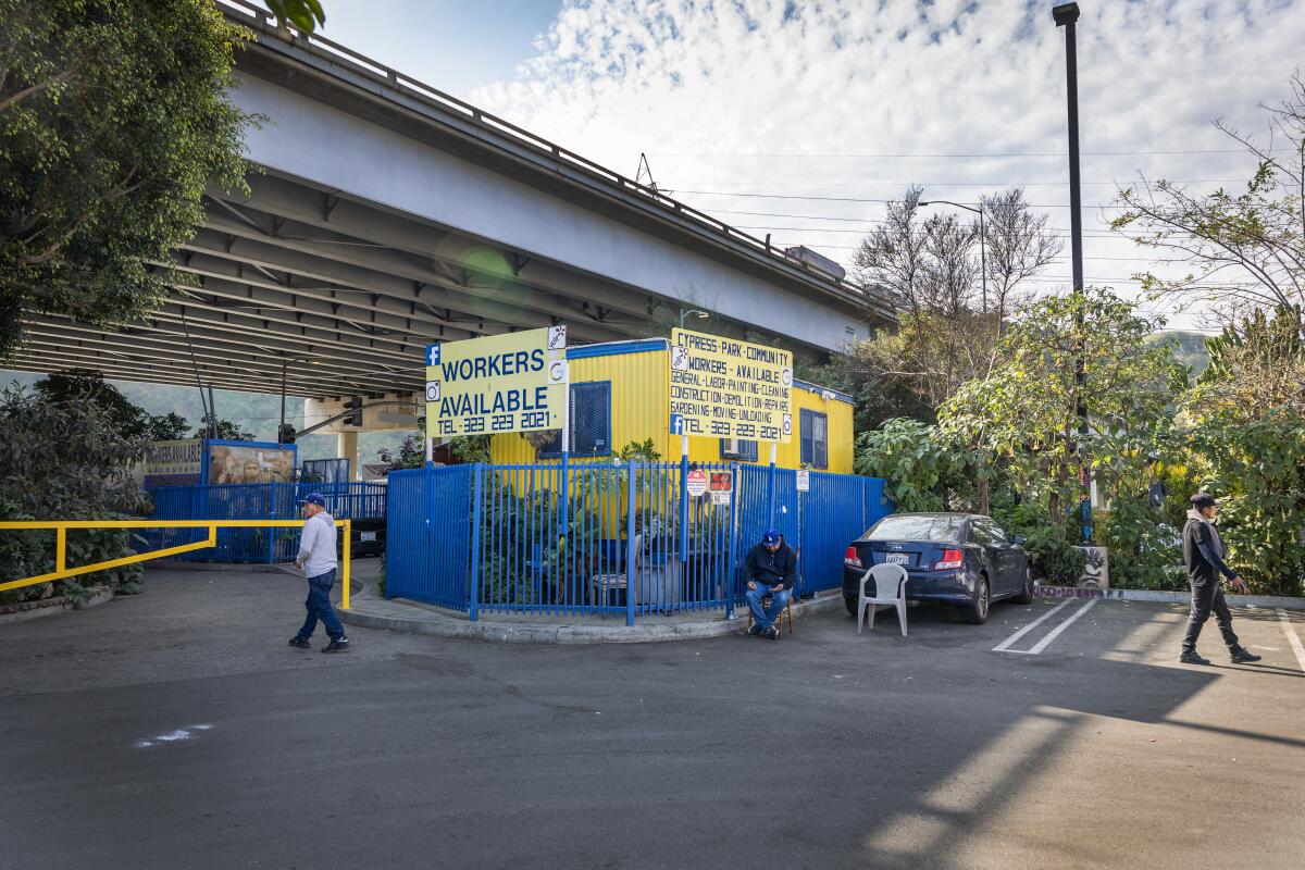 Day laborers wait for work at the Cypress Park Home Depot.
