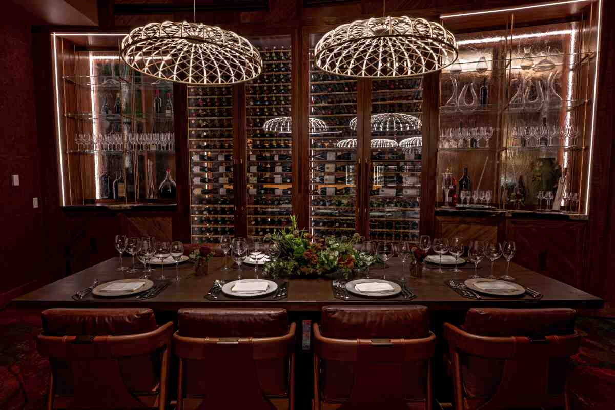 A private dining room with some of the extensive bottle collection on display at Napa Rose.