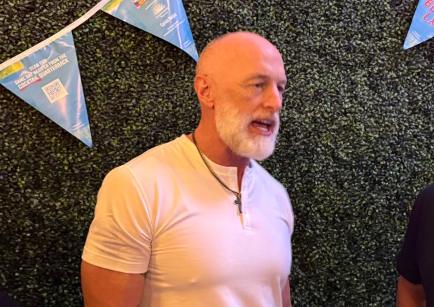 Former San Francisco 49ers and San Jose State quarterback Jeff Garcia chats with fans during "Legends After Dark," an NFL Alumni event at Sushi Confidential in downtown San Jose on Thursday, Feb. 5, 2026. (Sal Pizarro/Bay Area News Group)