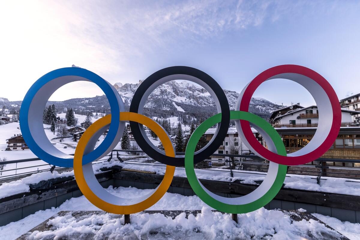 CORTINA D'AMPEZZO, ITALY - JANUARY 26: The Olympic Rings are set in front.