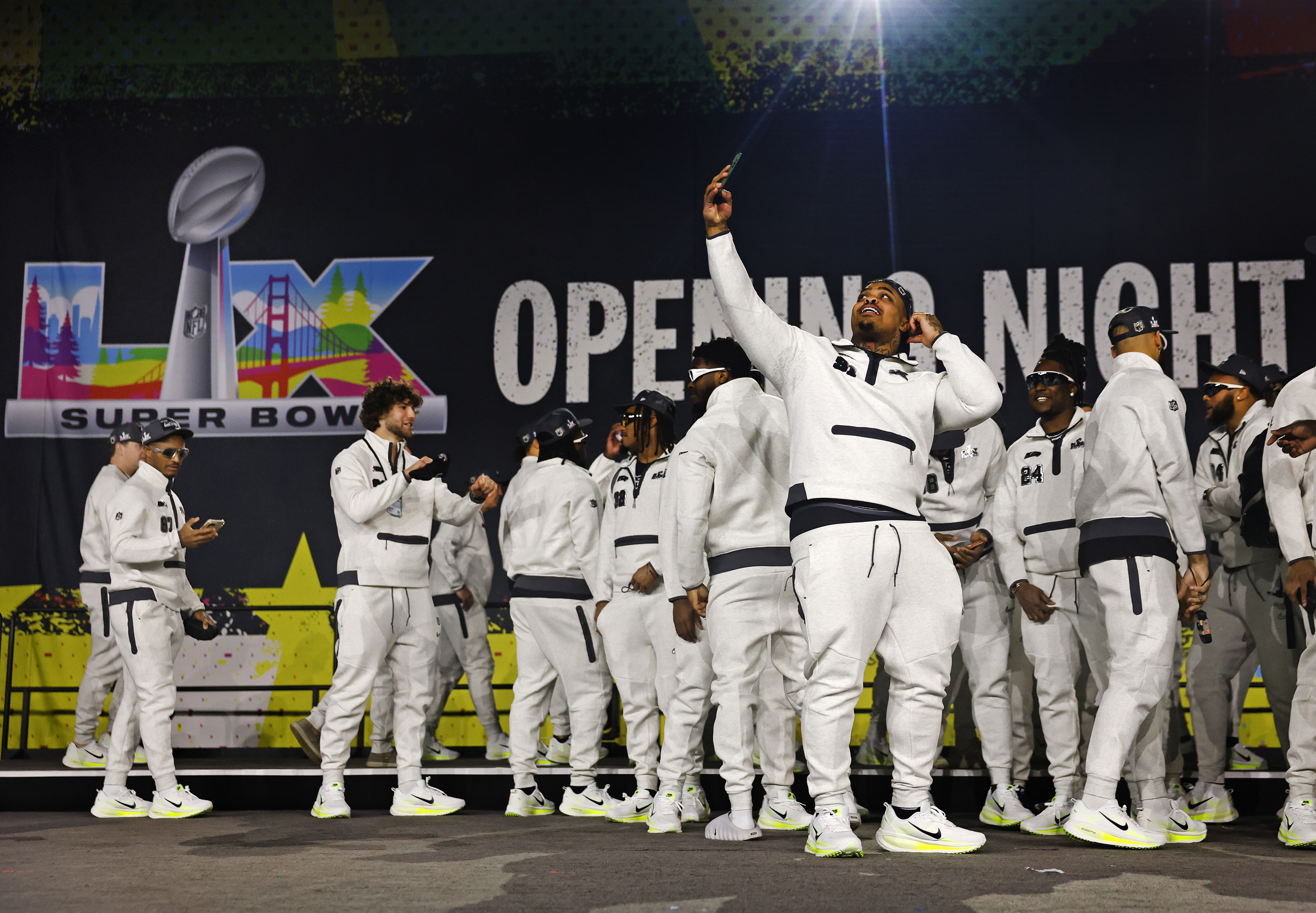 The Seattle Seahawks, including Byron Murphy II (91) takes a...