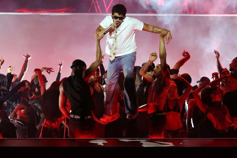Bad Bunny performs onstage at the 2025 iHeartRadio Music Awards at Dolby Theatre in Los Angeles on March 17, 2025.