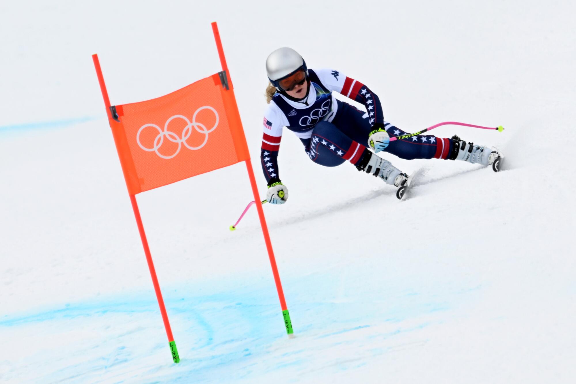 U.S. skier Lindsey Vonn takes part in a downhill training run Friday at Milan-Cortina Olympic Games.