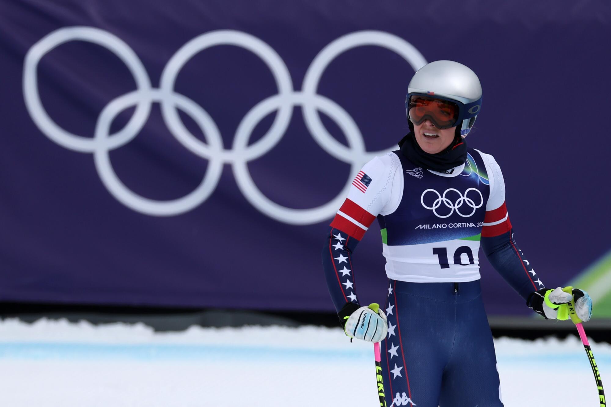 Lindsey Vonn crosses the finish line after her downhill training run Friday.