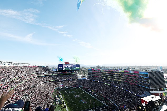 SANTA CLARA, CALIFORNIA - FEBRUARY 08: The Seattle Seahawks take the field against the New England Patriots priot to the start of Super Bowl LX at Levi's Stadium on February 08, 2026 in Santa Clara, California.  (Photo by Ishika Samant/Getty Images)