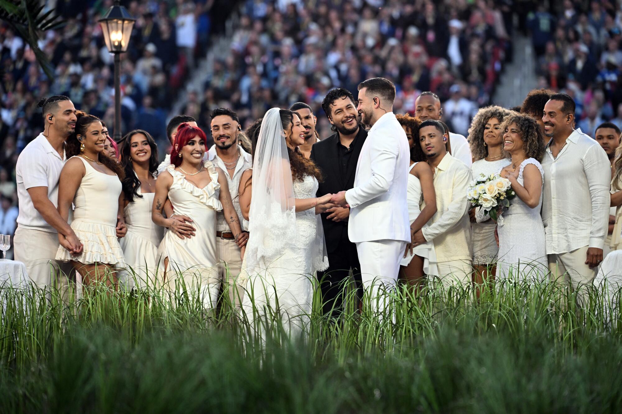 A couple exchanged vows during halftime at Sunday's Super Bowl.