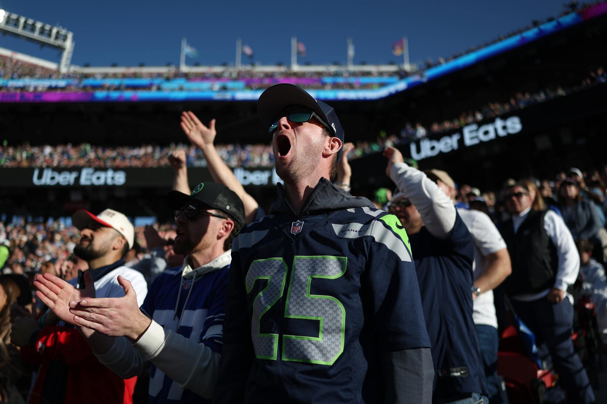 Seahawks fans cheer at Levi's Stadium on Sunday.