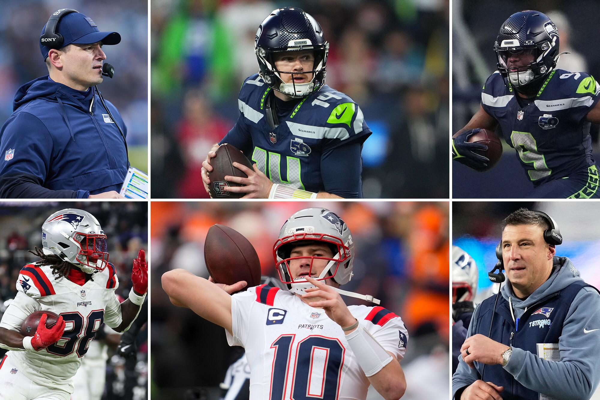 Players and coaches from the Seattle Seahawks and the New England Patriots