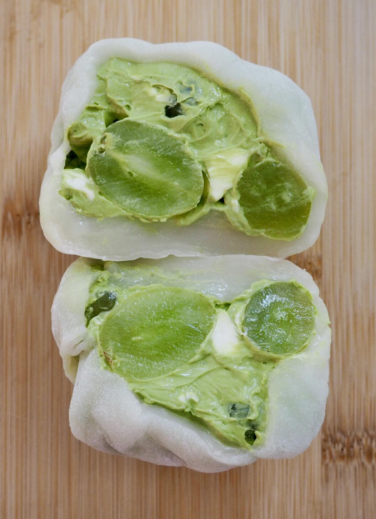 Green grape and matcha mochi from Nuo Mochi in Monterey Park.