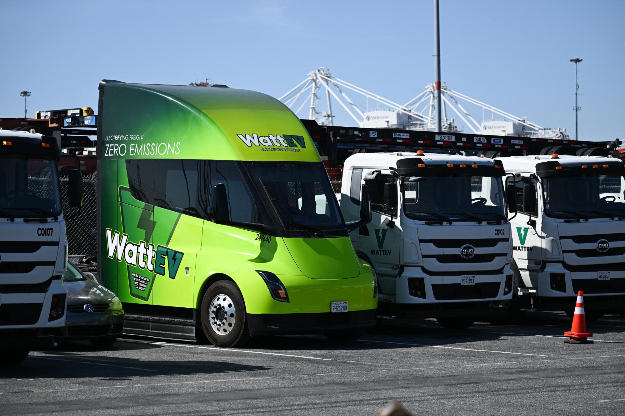A WattEv Transport Inc. Tesla Semi electric truck.