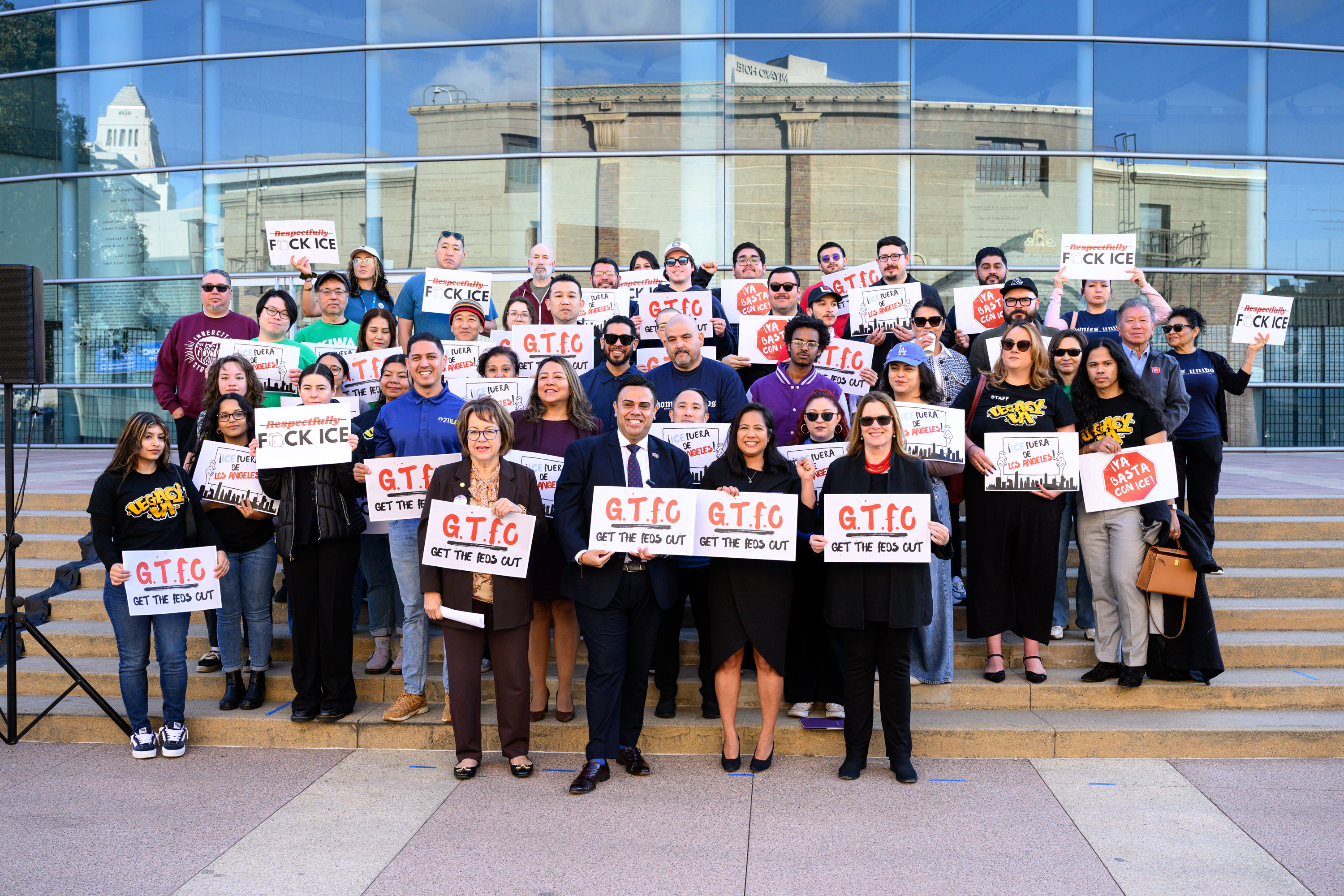 Assemblymember Mark GonzÃ¡lez, D-Los Angeles, (center), along with state Sen....