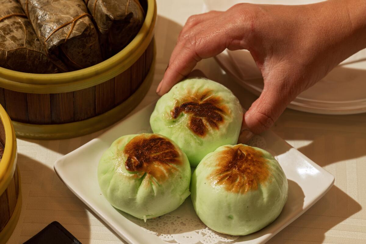 Pan-grilled pork and shrimp pandan buns at Sea Harbour Seafood Restaurant in Rosemead