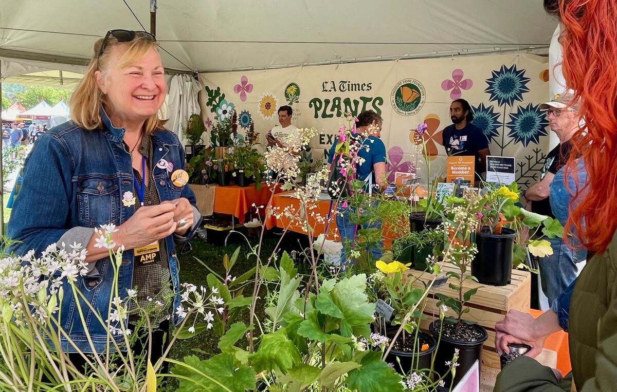 Jeanette Marantos at the L.A. Times Plants booth at the paper's Festival of Books on April 21, 2024