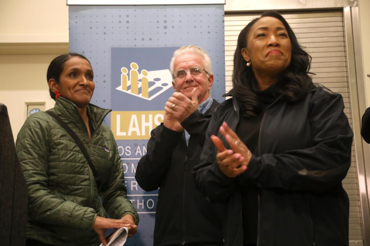 Los Angeles City Council member Nithya Raman attend a presser to kick off the first night of homeless count.
