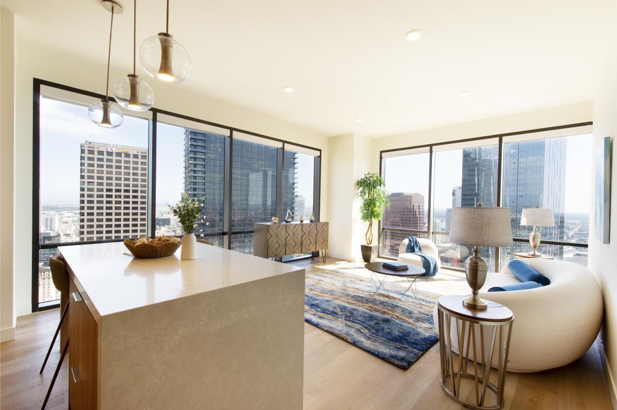 Mockup of an apartment inside a 1980s office tower.