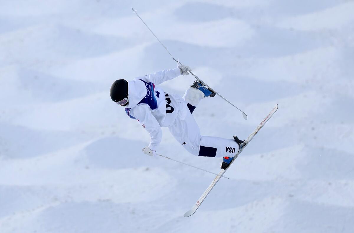 Elizabeth Lemley competes during the women's freestyle skiing moguls on Wednesday.
