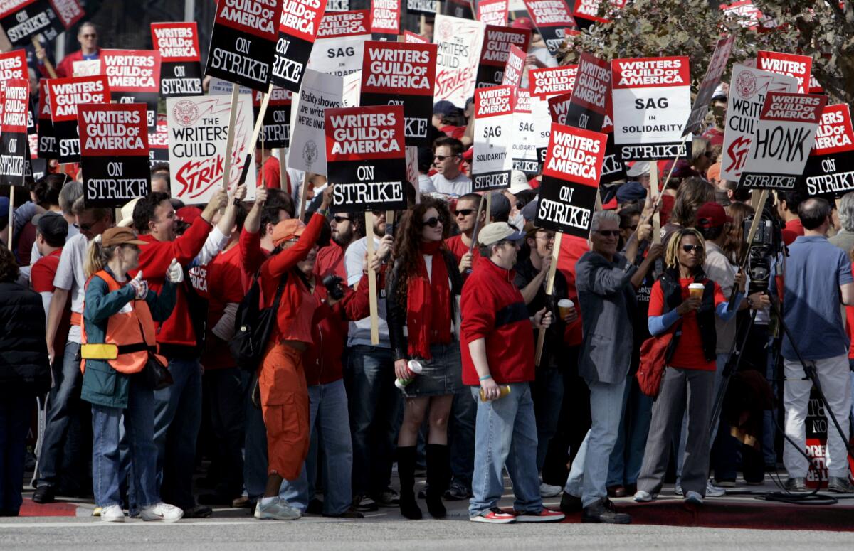 The scene outside Paramount Studios during day two of the Writer's Guild of America strike
