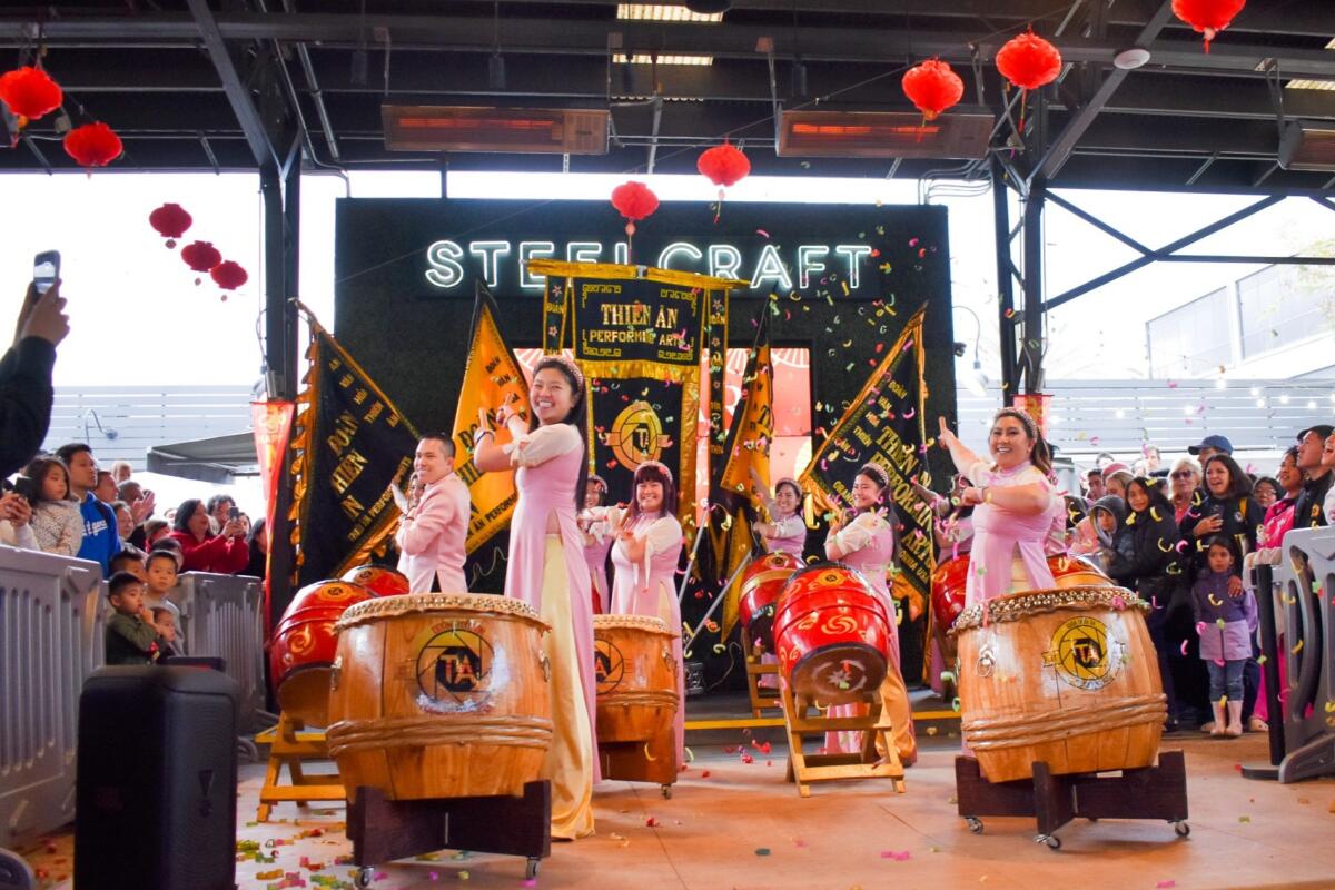 A traditional drumming performance for Lunar New Yearat SteelCraft Garden Grove.