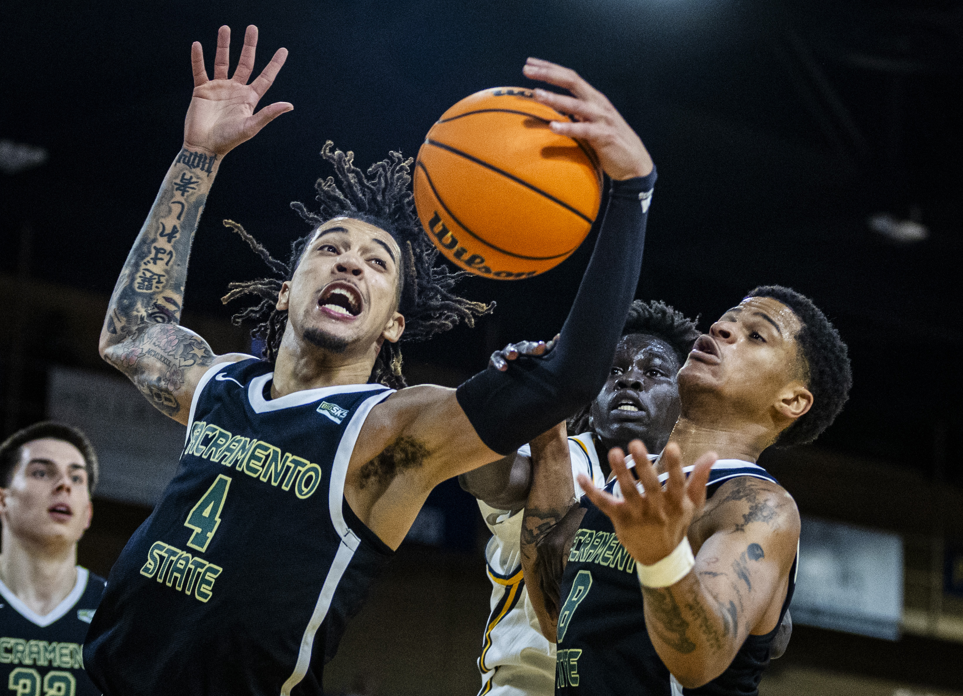 Sacramento State Hornets guard Jahni Summers (4) grabs a rebound...