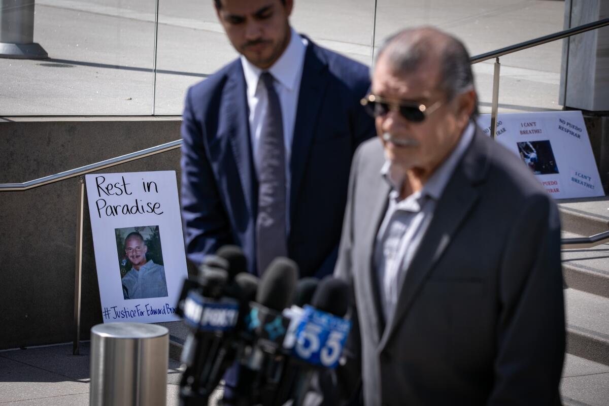 Edward Tapia, the father of Edward Bronstein, speaks at a news conference.