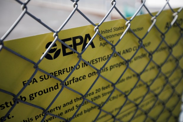 A sign from the U.S. Environmental Protection Agency sits on the fence at the site of the former Lorentz Barrel and Drum Company property at the corner of South 10th Street and East Alma Avenue in San Jose, Calif., on Friday, Feb. 6, 2026. (Dai Sugano/Bay Area News Group)