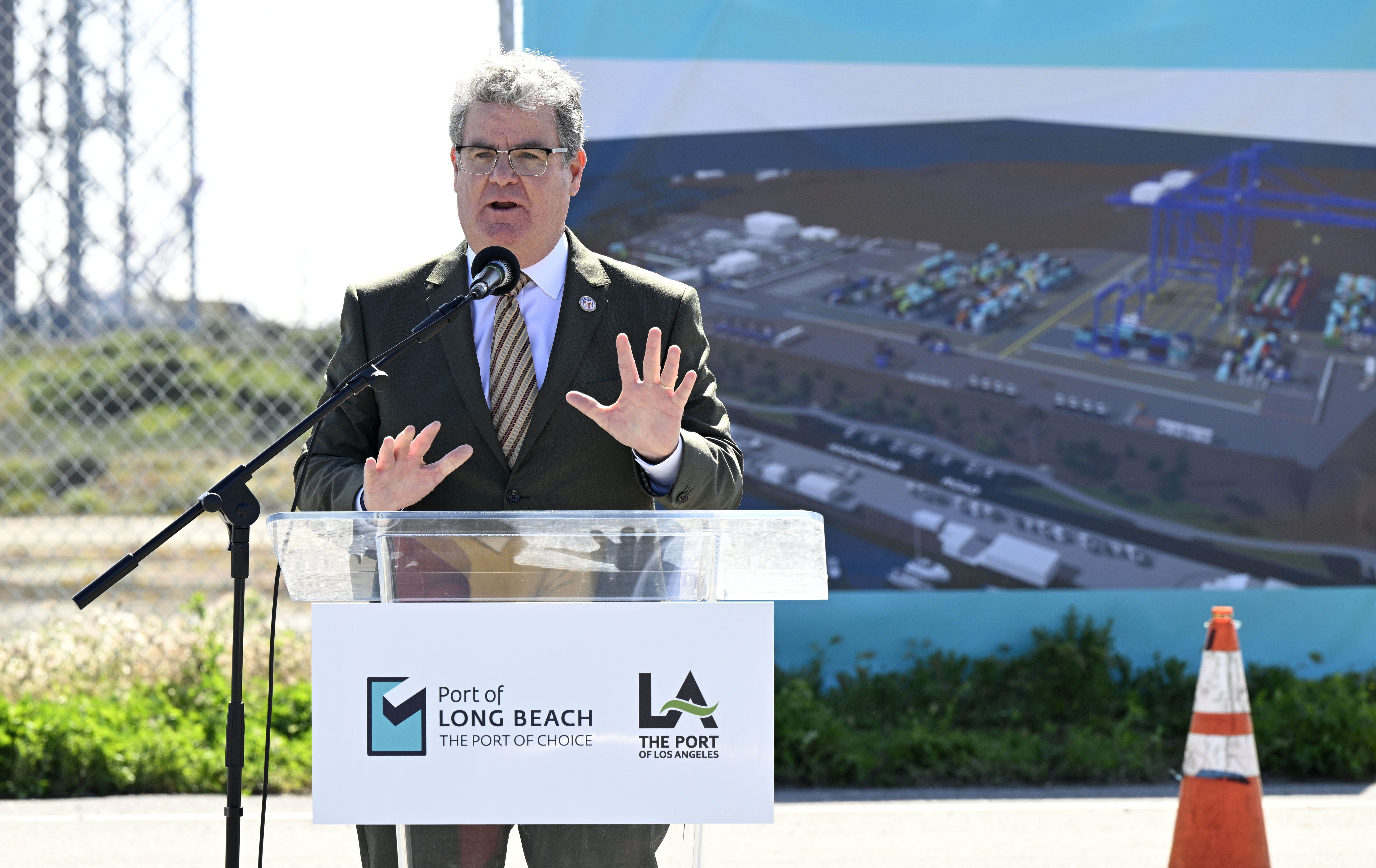L.A. City Councilmember Tim McOsker speaks at a press conference...