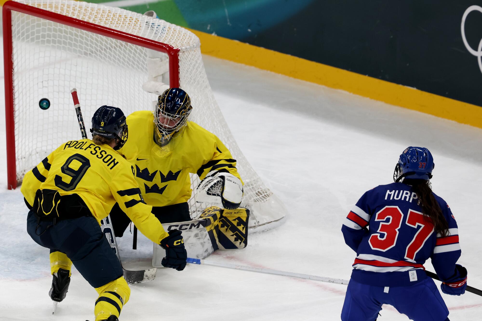 U.S. forward Abbey Murphy scores past Sweden goalkeeper Ebba Svensson Traff in the second period Monday.