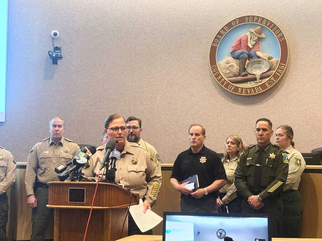 Nevada County Sheriff Shannan Moon updates media on rescue efforts following an avalanche at a news conference in Nevada City, Calif. on Wednesday, Feb. 18, 2026.